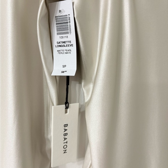 BNWT BABATON Satinette Squareneck Matte Pearl Longsleeve Bodysuit Sz S Cool Girl - Picture 5 of 7